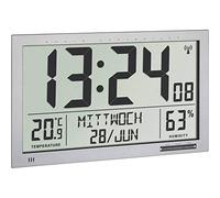 TFA Dostmann Funk 60.4517.54 - Reloj de Pared XXL, con Temperatura, Humedad, Pantalla Grande, fácil de Leer, Color Plateado, 368 x 29 x 230 mm