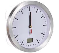 TFA Dostmann Reloj analógico de baño 60.3539.02, resistente a la humedad, pantalla de la temperatura interior digital, 4 ventosas, sin taladrar, ideal para el baño/cocina, con marco de aluminio, color