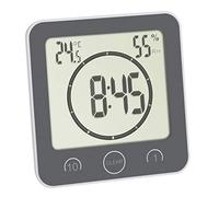 TFA Dostmann Reloj de baño o Cocina con Temporizador, fijación sin taladrar, Tiempo hasta 99 min, Resistente a Salpicaduras, Incluye termohigrómetro, Gris, 106 x 41 (52) x 109 mm (Largo x Ancho x