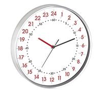 TFA Dostmann Reloj de Pared analógico con Pantalla de 24 Horas, 60.3069.02, con números Rojos y Minutos Negros, Marco de Aluminio, Cubierta de Cristal, Color Blanco