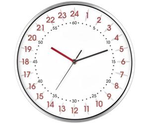 TFA Dostmann Reloj de Pared analógico con Pantalla de 24 Horas, 60.3069.02, con números Rojos y Minutos Negros, Marco de Aluminio, Cubierta de Cristal, Color Blanco
