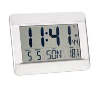TFA Dostmann Reloj de pared digital, 60.4519, radio reloj con temperatura interior, día de la semana (8 idiomas), fecha, ajuste de zona horaria, plástico, 215 x 160 x 26 (68) mm (plata)