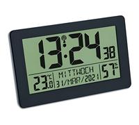 Tfa-dostmann Reloj de Pared Digital Controlado por Radio - Pantalla Grande - Indicador de Temperatura - Fecha y Día de la Semana - Color Negro