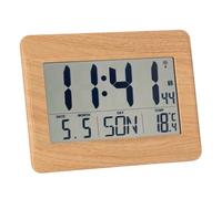 TFA Dostmann Reloj de pared digital radio, temperatura interior, día y fecha (8 idiomas), ajuste de zona horaria, plástico, 215 x 160 x 26 mm (efecto madera)