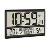 TFA Dostmann Reloj de Pared Digital XL 60.4520.01, con Temperatura y Humedad, día de la Semana (8 Idiomas), Reloj controlado por Radio, fácil de Leer, Grande, Negro, plástico, 360 x 235 x 28 mm (84)