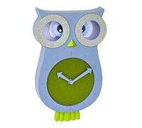 TFA Dostmann Reloj de Pared Infantil Willy 60.3052.06, silencioso, diseño de búho, Ideal para la habitación de los niños, Color Azul, 110 x 70 x 330 mm