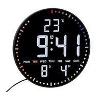 TFA Dostmann Reloj de Pared LED Digital, 25,5 cm, 60.4002.01, Reloj con Temperatura Interior, Fecha, día de la Semana, Incluye Despertador, visualización de Calendario, 12/24 H, 3 Niveles de Brillo