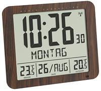 TFA Dostmann Reloj de Pared radiocontrolado imitación Madera, 60.4518.08, con emisor Exterior, Temperatura Interior y Exterior, fácil de Leer, con Fecha y día de la Semana, Color marrón