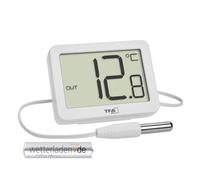 TFA Dostmann Termómetro digital para interiores y exteriores, 30.1066, incluye sensor de temperatura impermeable, valores máximos y mínimos, con imán/soporte, color blanco con pila