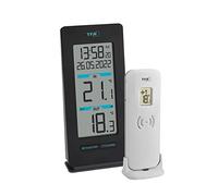 TFA Dostmann Termómetro inalámbrico Buddy 30.3072.01, temperatura exterior e interior, valores máximos y bajos, reloj por radio, color negro
