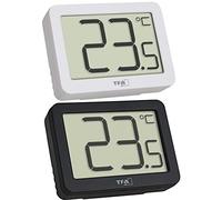 TFA Dostmann Termómetro interior digital, 30.1065, monitor de temperatura ambiente, mini termómetro, valores máximos mínimos, -10...+60°C, magnético o soporte (negro+blanco, (L) 55 x (B) 15 (28) x (H