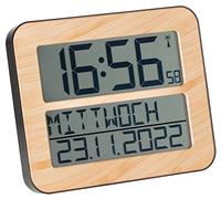 TFA Dostmann Timeline MAX 60.4512 - Reloj de Pared Digital con Radio controlado por día de la Semana y función Despertador, 258 x 30 (120) x 212 mm (Aspecto Madera)