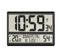 TFA Dostmann Reloj de Pared Digital XL 60.4520.01, con Temperatura y Humedad, día de la Semana (8 Idiomas), Reloj controlado por Radio, fácil de Leer, Grande, Negro, plástico, 360 x 235 x 28 mm (84)