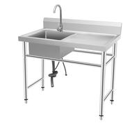 TFGXUE Fregadero independiente, fregadero de cocina de acero inoxidable 201, patas ajustables, grifo giratorio, encimera grande, cepillado, revestimiento de lámina, práctico y resistente, 100 x 60 x