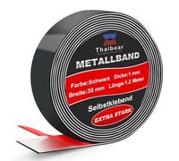 Thaibear® Cinta metálica autoadhesiva, ideal para imanes (1,2 m, negro) | Cinta magnética para imanes autoadhesiva y recortable, barra de metal para imanes y figuras T-onies® y estanterías