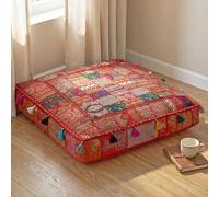 THE ART BOX 88x88x12 cm Vintage Patchwork Cojines Grandes Exterior Cama Perro Grande Decoración Jardín Asiento Suelo Rojo Cojín Decoración Boho Cojín (Solo Funda)