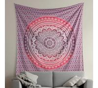 THE ART BOX Indie Tapiz de Algodón Mandala Colgante de Pared Alfombra Decoración Estética Salón Decoración Salón Toallitas Indias Decoración Dormitorio Rosa y Blanco, 135 x 160 cm