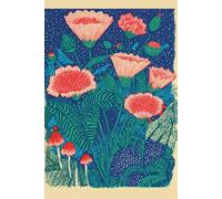 The Botanical Night Garden: 120 Lined Pages; 6x9" Blank Notebook; Softcover Journal with Lino Print Mushrooms and Poppies