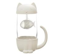 THE CONCEPT FACTORY - KA0554 Taza Infusor Pez Gato Kawaii 30 iseñada para Té y Café - Cerámica y Vidrio Transparente - Diseño Divertido - Tamaño 30 olor Blanco y Transparente