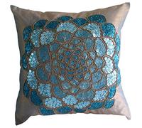 The HomeCentric Azul Fundas De Cojines, Flor De Las Lentejuelas 3D Medallon Tema Floral Cubierta De Almohadas, 40x40 cm Fundas De Almohada Decorativa, Cuadrado Sedala Seda Almohadas - Wild Flower