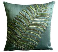 The HomeCentric Verde Oscuro Cubierta De Almohadas, Hoja Lentejuelas Y Cuentas Cubierta De Almohadas, cojin Cubre 45x45 cm, Cuadrado Sedala Seda Almohadas Fundas para El Sofa - Floating Leaf
