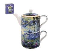 The Leonardo Collection Claude Monet Tea for One | Juego de tetera y taza de cerámica | Hermoso regalo para uso doméstico | Elegante tetera impresa para entusiastas del té