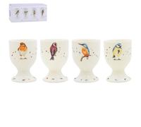 The Leonardo Collection Clemency Bunn Christmas British Birds - Juego de 4 hueveras de cerámica festiva con elegantes ilustraciones de aves de temporada, accesorio decorativo para cenar y