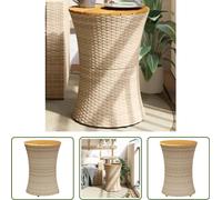 The Living Store: Mesa auxiliar para jardín, forma de tambor, color beige, fabricada en polirratán y madera maciza