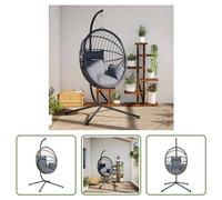 The Living Store: Silla colgante con diseño de huevo, incluye soporte, color gris claro, fabricada en ratán y acero