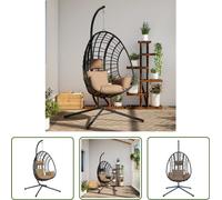 The Living Store: Silla colgante con diseño en forma de huevo, con estructura, color taupe, de ratán y acero