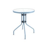 THE SECRET HOME Mesa Redonda de Metal con Base de Cristal - Alto 70 cm x Diámetro 60 cm - Ideal para Jardín, Terraza, Patio o Balcón - Azul
