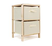 THE SECRET HOME - Mueble Auxiliar de Madera - Cajonera de 2 Cajones en Madera y Tela - Color Natural y Beige - Mueble Organizador para Baño, Cocina, Salón, Dormitorio
