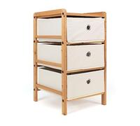 THE SECRET HOME - Mueble Auxiliar de Madera - Cajonera de 3 Cajones en Madera y Tela - Color Marrón y Beige - Mueble Organizador para Baño, Cocina, Salón, Dormitorio