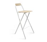 THE SECRET HOME - Pack de 1,2 y 4 Taburetes Altos con Respaldo- Asiento Plegable de Metal y Madera - Ideal para Cocina (1, Madera Clara/Blanco, 49x97x47cm)