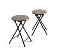 THE SECRET HOME - Pack de 2 Taburetes Plegables de Madera - 30x45cm - Estructura Metálica - Ideal para Cocina, Terraza o Jardín (Madera Oscura - Pack de 2)