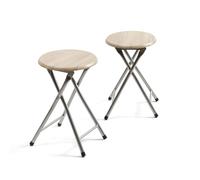 THE SECRET HOME - Pack de 2 Taburetes Plegables de Madera - 30x45cm - Estructura Metálica - Ideal para Cocina, Terraza o Jardín (Madera Clara - Pack de 2)
