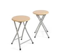 THE SECRET HOME - Pack de 2 Taburetes Plegables de Madera - 30x45cm - Estructura Metálica - Ideal para Cocina, Terraza o Jardín (Madera Natural - Pack de 2 uds)