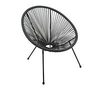 THE SECRET HOME - Silla Acapulco en Ratán para Jardín - Alto. 89 cm x Largo. 78 cm x Ancho. 72 cm - Silla de Acero en Color Negro - Asiento de Exterior para Balcón, Terraza y Jardín