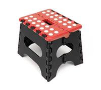 The Secret Home - Taburete Plegable Multiusos - Alto. 18,5 cm x Largo. 23,5 cm - Escalera Antideslizante - Altillo para Cocina o Baño - Reposapiés para Niños (Rojo Lunares)