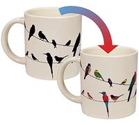 The Unemployed Philosophers Guild Taza con diseño de pájaros en un alambre que cambia de calor, añade café y pájaros coloridos, viene en una divertida caja