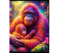 The Wild Collection: Orangutan Mother and Baby Notebook: 120-Page Lined Composition Journal with Inspiring Quotes, Large 8.25 x 11, Psychedelic Radiant Rainforest Edition