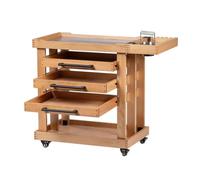 THEGA Carrito De Almacenamiento para Materiales De Arte, Carro Auxiliar Móvil De 5 Niveles En Madera Maciza De Haya con 3 Cajones, Organizador para Manualidades con 4 Ruedas(Natural)