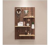 THEGA Estantería De Almacenamiento De Madera Maciza con Ganchos, Kit Organizador De Pared Modular con Panel Perforado, para Garaje, Oficina, Taller De Manualidades(Brown,40x60cm)