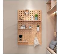 THEGA Estantería De Almacenamiento De Madera Maciza con Ganchos, Kit Organizador De Pared Modular con Panel Perforado, para Garaje, Oficina, Taller De Manualidades(Wood Colour,80x60cm)