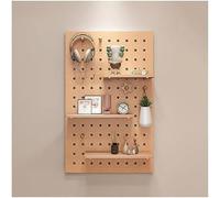 THEGA Estantería De Almacenamiento De Madera Maciza con Ganchos, Kit Organizador De Pared Modular con Panel Perforado, para Garaje, Oficina, Taller De Manualidades(Wood Colour,40x60cm)