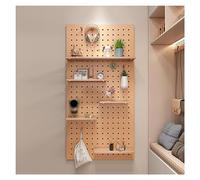 THEGA Estantería De Almacenamiento De Madera Maciza con Ganchos, Kit Organizador De Pared Modular con Panel Perforado, para Garaje, Oficina, Taller De Manualidades(Wood Colour,120x60cm)