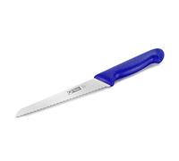 Thermohauser Cuchillo de cocina de hoja de acero con filo ondulado unilateral y mango de plástico azul, hoja de 18 cm