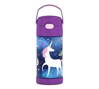 Thermos Botella de acero inoxidable con aislamiento al vacío y pajilla de 12 onzas, unicornio espacial