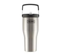 THERMOS - CORTINA - Taza isotérmica de acero inoxidable con mango ergonómico y pajita giratoria Flip-Straw, 0,85 l (MATTE STAINLESS STEEL)