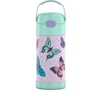 THERMOS FUNTAINER - Botella de acero inoxidable con aislamiento al vacío y sorbete, 355 ml, para niños, diseño de mariposas